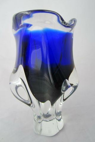 Chribska Sommerso Style Art Glass Tulip Vase Blue & Green