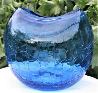 Large Rare Vintage Blenko Pinched Fishbowl Glass Vase 8902