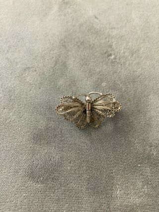 Vintage 800 Silver Filigree Butterfly Pin Italy