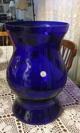 Collectible Extra Large Cobalt Blue Blown Glass Vase - Hand Made In Romania