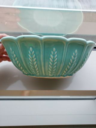Pottery Marked Usa Aqua Blue Green Oval Planter Or Bowl Mid - Century