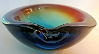 Vintage Murano Sommerso Geode Art Glass Ash Tray,  Blue / Orange