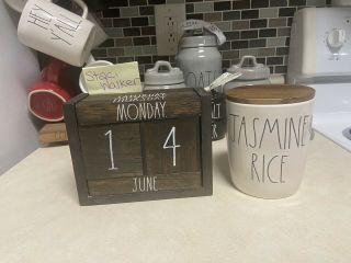 Rae Dunn By Magenta White " Jasmine Rice " Cellar Wood Lid Canister