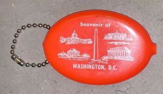 Plastic Squeeze Coin Purse Keychain Ring Vintage Orange Washington Dc Souvenir