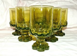 Vintage Set Of 6 Tiffin - Franciscan Madeira Pattern Water Goblets - Citron Green