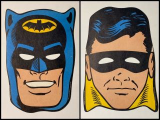 1966 Vintage Batman & Robin Double Sided Mask Dc Comic Book Superhero Halloween