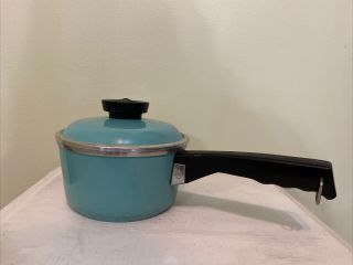 1 Quart Turquoise Cast Aluminum Club Pot Saucepan Vintage Retro
