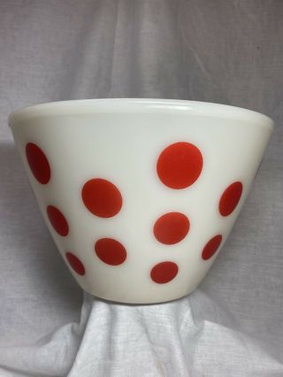 Vintage Fire King Oven Ware Red Dot Milk Glass Mixing Bowl 9.  5”