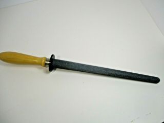 Vintage Carborundum Knife Sharpener Stone With Wooden Handle