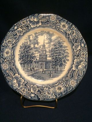 Liberty Blue Staffordshire Ironstone Independence Hall 9 3/4 " Dinner Plate Reduc
