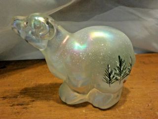 Fenton Woodland Frost Polar Bear Cardinal French Opalescent Signed