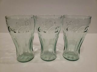 Set Of 3 Vintage Green Glass Coca Cola Coke Glasses Mini Glasses Juice,
