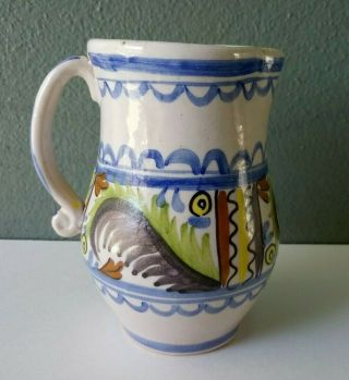 HAND PAINTED SPANISH ART POTTERY PITCHER SIGNED GM - SPAIN 2