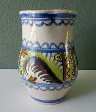 HAND PAINTED SPANISH ART POTTERY PITCHER SIGNED GM - SPAIN 3