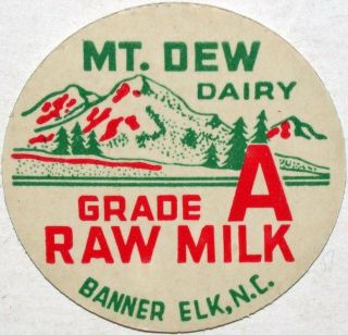 Vintage Milk Bottle Cap Mt Dew Dairy With Mountains Banner Elk North Carolina