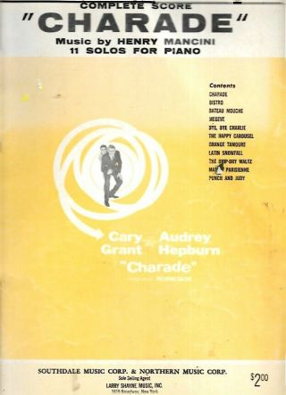 F - Vintage 1963 Charade Songbook Henry Mancini Movie Cary Grant Audrey Hepburn