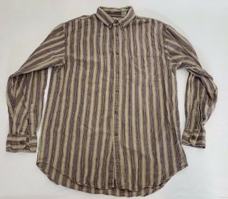 Vintage Men’s 90s Ll Bean Striped Shirt Sz M Western Beige Striped Button Down
