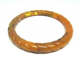 Vtg Carved " Twisted Rope " Marbled Butterscotch Faux Amber Bangle Bracelet
