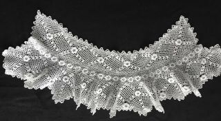 White Vintage Cotton Irish Lace Crochet Collar W/valance Salvage Remnants