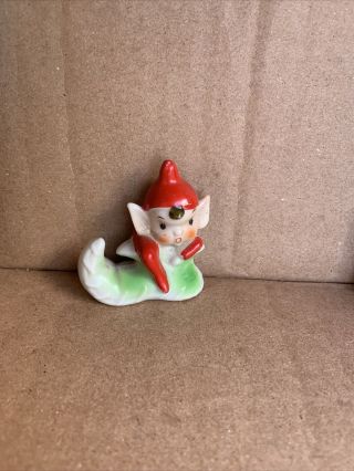 Vintage Christmas Red Pixie Elf Sitting In A Shoe Porcelain Figurine Japan