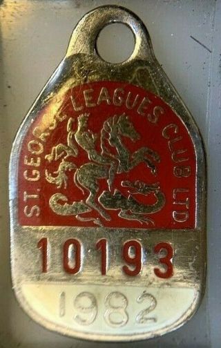 Vintage 1982 St George Leagues Club Membership Badge Sydney Australian Rugby Nrl