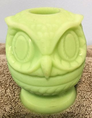Fenton Green Satin Glass Owl Fairy Lamp