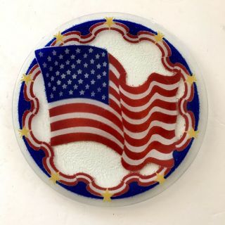 Peggy Karr Fused Glass 11 " Plate American Flag,  Stars Usa Patriotic Signed 2001