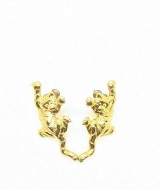 Vintage Jj Gold Tone Cat Pierced Stud Earrings