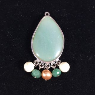 Vintage Av Sterling Silver Boho Pendant Green Jade Style Dangle Beads Teardrop
