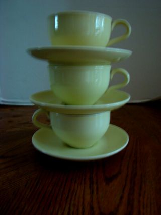 Vtg Set Of 3 Russel Wright Cups & Saucers Yellow Iroquois Casual China Mcm - Vguc