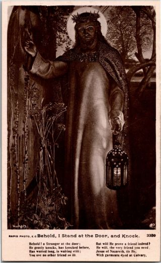 Behold I Stand At The Door And Knock Jesus Poem Vintage Postcard E30