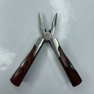 A Vtg Wood Folding Pocket Pliers Knife Utility Camping Hunting Stainless
