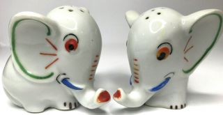 Elephant White Shawnee Vtg Japan Ceramic Painted Salt & Pepper Shakers Set