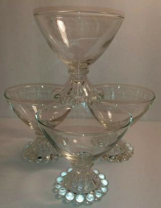Vintage Anchor Hocking 3 1/2 " Boopie Clear Dessert Glass Set Of 4 Bubble Foot