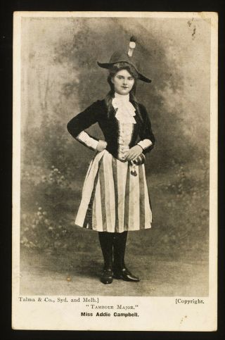 Australian Vintage Postcard Stage Actress Addie Campbell In " Tambour Major "