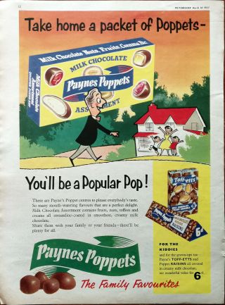 Poppets Take Home A Packet Of Poppets You’ll Be A Popular Pop Vintage Advert1957