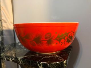 Vintage Pyrex Red Christmas Gold Leaf Holly Berry Large Bowl 404 4 Quart