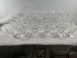 Set Of 18 Whitehall Colony Indiana Glass Cubist Clear Glasses 6 Ea - 3 Styles