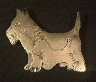 Vintage Double Scotty Dog Brooch Pin Gold Silver Tone Rhinestone 2 "