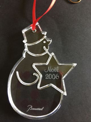 Baccarat Crystal Noel Christmas Ornament,  Pouch,  Box 2006 Snowman W/ Star