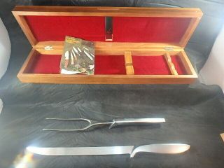Vtg Gerber Legendary Blades Carving Fork & Knife Walnut Hinged Box 2