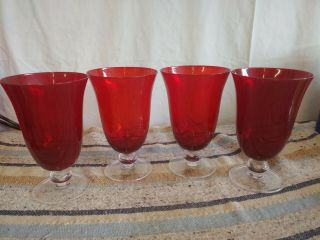 Set Of 4 Lenox Holiday Gems Ruby Red All Purpose Goblets 6 3/4 "