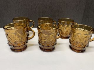 Vtg 6 Fire King Kimberly Amber Brown Coffee Cups Mugs Anchor Hocking