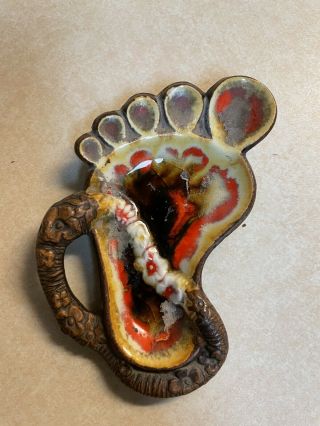 Vintage Treasure Craft 3 Ceramic Ashtray/ring Dish Footprint Red & Brown Usa