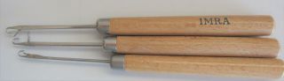 Three Vintage Imra Latch Hook Tool,  Wood Handle,  Set Of 3 - 6 " Long