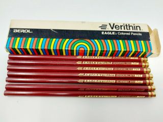 Vtg 7 Berol Carmine Red 745 Verithin Eagle Colored Pencils Nib Canada