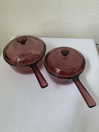 Vintage Visions Corning Ware 2.  5 L & 1.  5 L Saucepans Pots And Lids Made In Usa