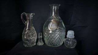 2 Vintage Clear Crystal Cut Glass Small & Large Decanters w/ Stopper wine or oil 2