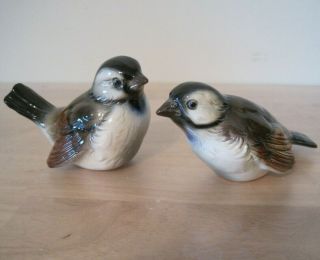 Vintage Pair Porcelain Goebel Sparrow Birds Cv73,  Cv75 Germany 1960