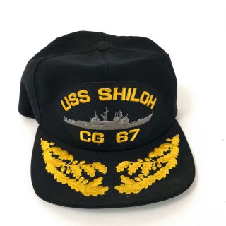 Vintage Uss Shiloh Cg 67 Hat Cap Blue With Scrambled Eggs Era Made Usa Hbx91